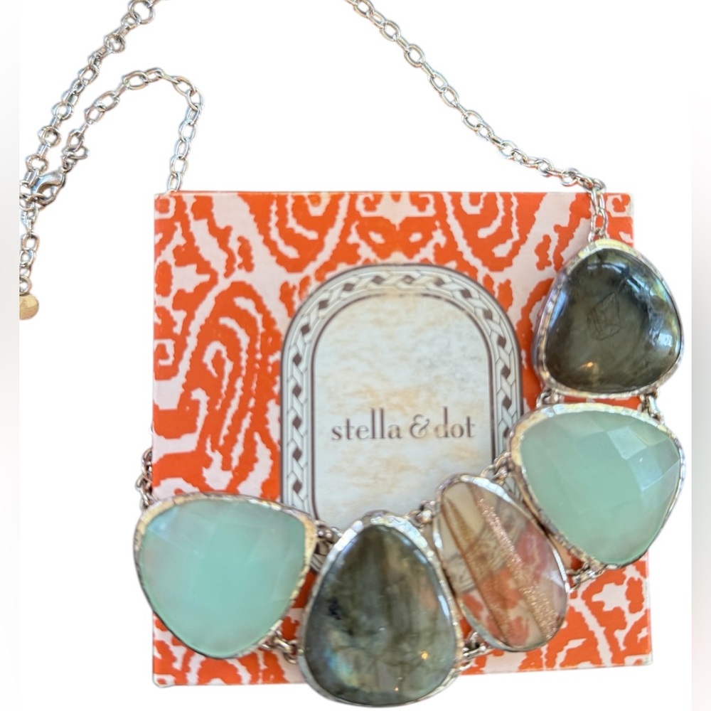 Stella & Dot Sanibel Statement Necklace with Faceted Natural Stones, Retail $128